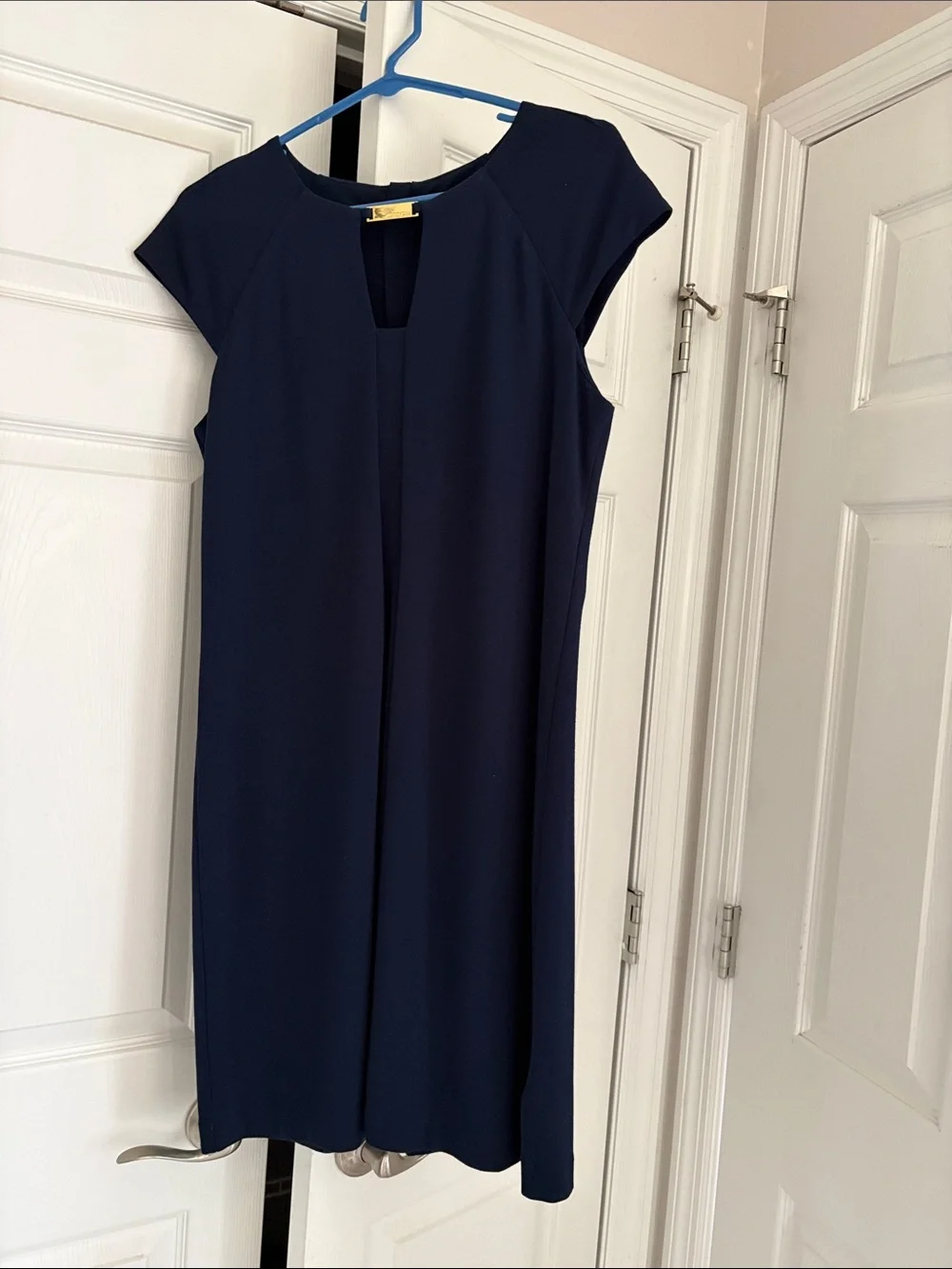 Michael Kors Navy Cap-Sleeve Shift Dress with Front Keyhole